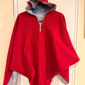 Red Hooded Poncho Reversible with Front Pocket